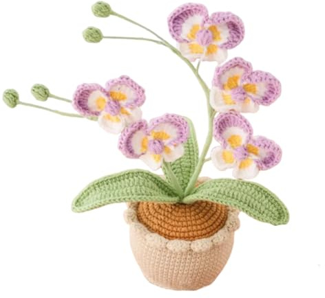 Magicherry Orchidea Phalaenopsis fatta a mano all'uncinetto con piante in vaso artificiali lavorate a maglia, fiori Phalaenopsis con squisito vaso per Natale, compleanno, laurea, regali per donne