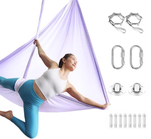 JGMS yogatuch Professionell set - 500x200cm Atmungsaktives Tuch für Yoga in der Luft, Yoga Swing, Anti-Rutsch, Hohe Tragfähigkeit (bis 300kg) - Inkl. Karabiner & Aufbewahrungstasche