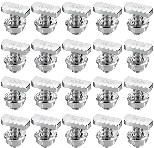 20 Stück Hammerkopfschrauben M8x20mm, Edelstahl A2-70 schrauben M8 Mit Sperrzahnmuttern & Flanschmuttern Für PV-Solar Montageschienen (20PCS M8-20mm)