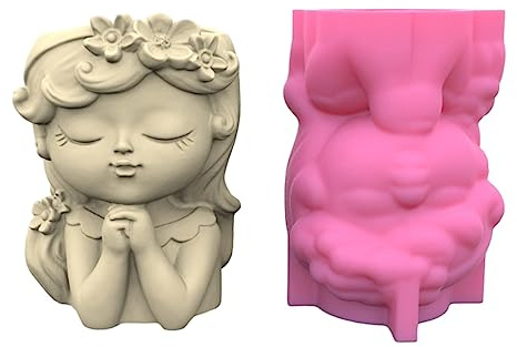 Flower Pot Silicone Mold Concrete Cement Prayer Girl Flowerpot Mould Plaster Aromatherapy Candle Holder Epoxy Resin Flower Pot
