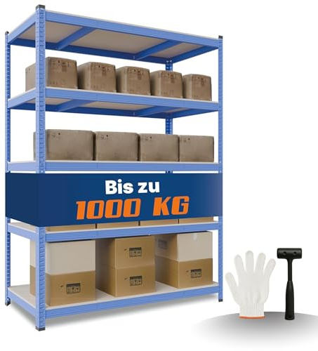 2mGoods Scaffalatura per carichi pesanti, 180 x 120 x 60 cm, 1000 kg, spessore maggiore in acciaio, resistente alla muffa, scaffale da officina (150 cm con strumenti)