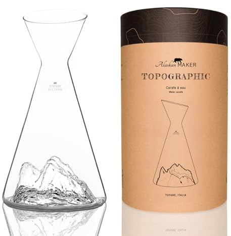 Carafe à eau 1 L | Borosilicate de qualité supérieure soufflé artisanalement avec les montagnes en relief | TOPOGRAPHIC (Tofane)