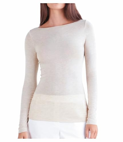 BIRIKKINA Maglia in Modal e Cashmere Manica Lunga - Scollo a Barca - Sottogiacca Donna (IT, Testo, XL, Regular, Regular, Panna)