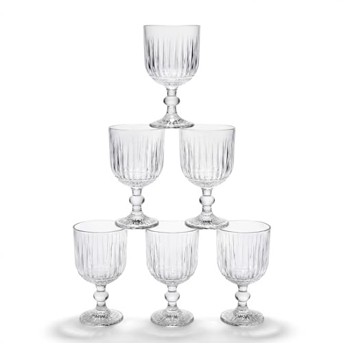 INDE SANTA CLARA | Set 6 Copas de Agua Cristal 350cc Odiel Transparente, Copa Vaso Vino de Vidrio Relieve Transparente, Aptas Lavavajillas y Microondas