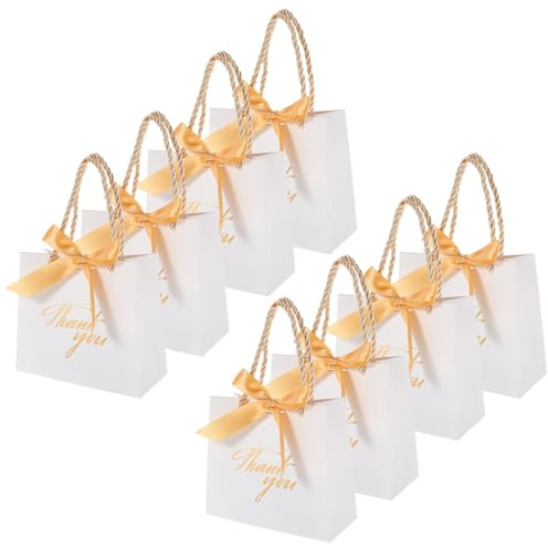 Hochzeitsbonbontüten 12 Stück-pack Weiß aus Papier mit Griff | Bändern, für Snacks und Süßigkeiten, Zartes Design für Hochzeitsfeier und Bankett