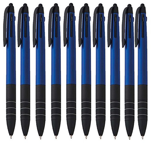 10er Set Dreifach Kugelschreiber drei Farben Blau Rot und Schwarz und Touchpen Eingabestift 4in1 Schreibgerät von notrash2003® (Blau)