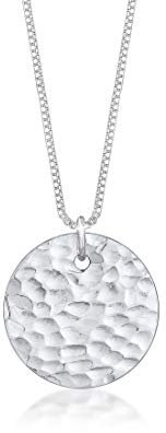 Elli Halskette Damen Plättchen Kreis Gehämmert in 925 Sterling Silber