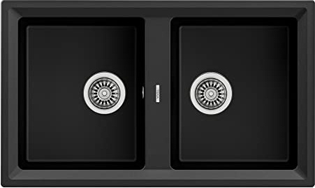 TEKA Fregadero Encastrado 2 Cubetas Granito Reversible, Profundidad 199mm, Desagüe Automático, Mueble 90cm, Stone 90 B-TG 2C AUTO