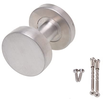 Aqbau® Door Knob on Round Rosette Fixed Button Push Door Knob Front Door Knob Made of Stainless Steel for Outdoor and Indoor Door Fitting Silver