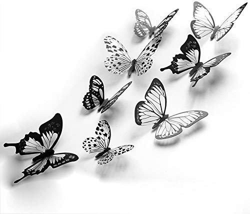 72 Stück 3D Schwarz-Weiß-Kristallschmetterling Wandaufkleber, DIY Wandaufkleber, Kinder/Mädchen Schlafzimmer Wohnkultur, Hochzeit/Party abnehmbare Aufkleber.
