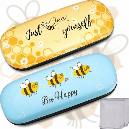 Weewooday 2 Fundas Rígidas para Gafas de Abeja Bee Yourself Honeybee Happy Estuche de Anteojos con 2 Paños de Limpieza (Abeja)