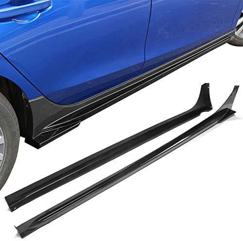 IKON MOTORSPORTS, Side Skirts Compatible with 2022-2026 Honda Civic 11th Gen Sedan Hatchback 4-Door, Painted Carbon Fiber Print PP Mugen Style Rocker Panels Extension Added on Bodykit 2PCS