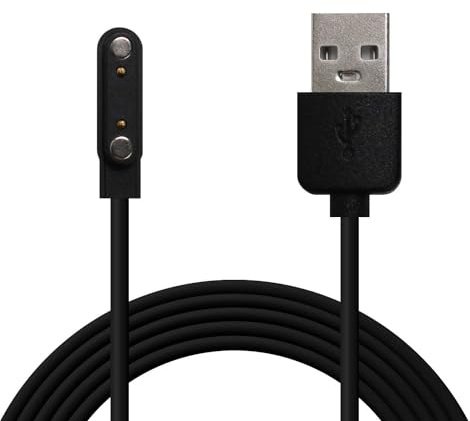 OcioDual Câble de Charge Magnétique 2 Broches Espacement des Contacts Pins 7,62 mm pour Montres connectées Chargeur USB Noir Smartwatch Universelle