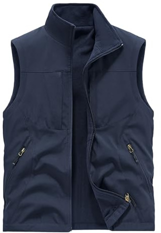 BWBIKE Gilet in Pile da Uomo Giacche Senza Maniche Reversibili da Indossare più Gilet Ispessimento Antivento in Velluto per Esterni Gilet con Zip Intera Morbida,Blu,M
