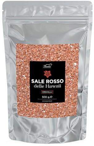 Sale Rosso delle Hawaii Bembo - Cristalli di Sale Rosso Alaea - Conf. da 500 g. - Ideale per Carni, Pesci al Forno e per Verdure - Ottimo come Elemento Coreografico