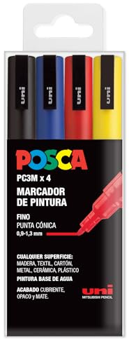 Uni-Ball UNIPC3M/4C BASICUd Estuche 4 rotuladores Posca Basic PC3M Fino, Blue, Estándar