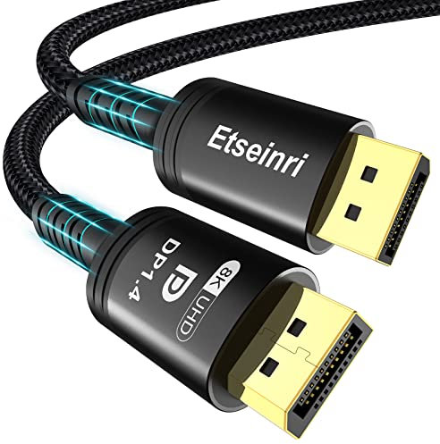 Etseinri Cavo DisplayPort 1M, Certificato Cavo DisplayPort 1.4 Nylon HDCP DSC1.2 8K 60Hz 4K 165Hz 144Hz 2K 240Hz, 32,4Gbps, HDR10, FreeSync e G-Sync, Display Port per Monitor Proiettore PC