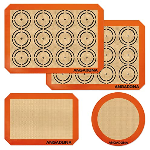 Silicone Baking Mat Sheets Set, Easy Clean &Non-Stick Food Grade Reusable Baking Mats, 2 Half Sheet Cookie mat+1 Quarter sheet+1 Round cake Mats for Oven, Macarons, Cookies, Pizza, Pastry