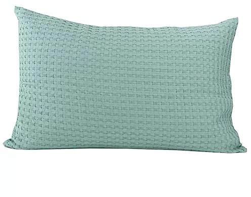 Casa da Laura - Funda de Cojín Verde Agua 50 x 70 cm - Almohada Elegante con Gofre Tejido 100% Algodón Prelavado Resistente y ExtraSuave