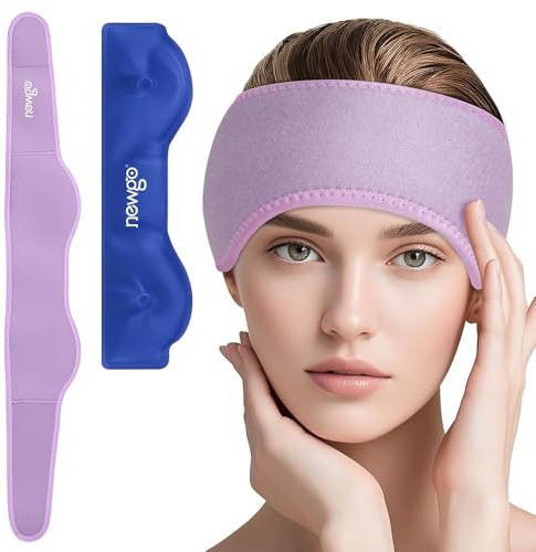 NEWGO® Migräne Kühlpad Gel Kühlkissen, Migräne Stirnband Kalt-Warm Kompresse für Migräne, Kopfschmerzen, Sinusschmerzen, 1 Stück (Lila)
