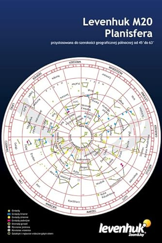 Planisferio Grande Levenhuk M20 – Carta Estelar Giratoria Diseñada para 45°–63° de Latitud Norte, Plastificado (Edición en Polaco)