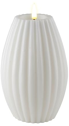Deluxe Homeart Stripe Flammenlose LED-Kerze - mit Real Flame™-Technologie - batteriebetriebene Kerze (10 x 15 cm, weiß)