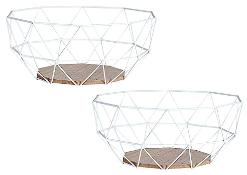 levandeo 2er Set Korb Metall Weiß 26x12cm Obstkorb Modern Holz MDF Braun Schüssel Schale Deko Design Tischdeko