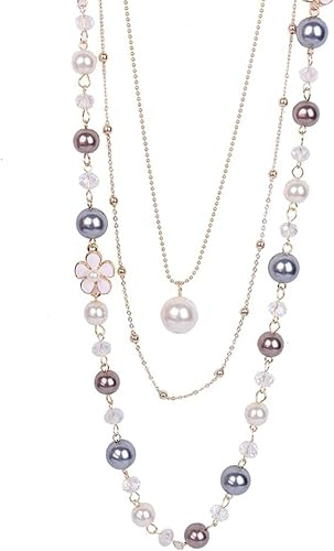 CZZSiug Designer Collana di perle multistrato Collana di perle Camellia Collana lunga a doppio strato Elegante Abbigliamento Donna Accessori Gioielli.