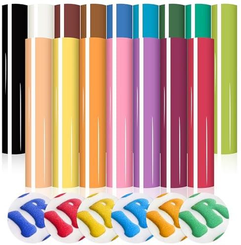 Souarts Plotterfolie Textil Vinyl Mehrfarbig 16PCS, 3D Schaumstoff Flockfolie für Plotter Textil Vinylfolie Transferpapier zum Aufbügeln Plotter für DIY T-Shirt Handwerk Leder