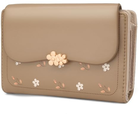 REETEE Geldbörse Klein Damen PU Leder Geldbeutel Damen Klein und im Kurzformat Portemonnaie Viele Fächer, Portmonee mit 10 Kartenfächer und Zipper Münzfach Brieftasche (braun)