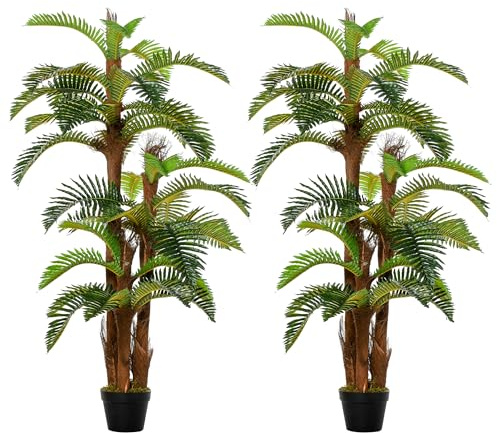 Outsunny 2PC 150cm/5FT Artificial Tropical Fern Tree Decorative Plant | ursery Pot, Fake Plant, Indoor Decor
