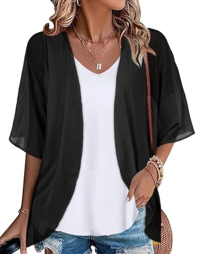 Damen Sommer Cardigan Kurz Ärmel Strickjacke Vorne Offen Strand Kimono | Weicher und atmungsaktiver Stoff, Casual Floral Bedruckte Strandtunika, Locker Vintage Blumen Boho Bikini Cover Up