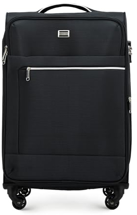 WITTCHEN MIRA Line Mittlerer Koffer Gepäck Weichgepäck Trolley Reisekoffer Rollkoffer aus Polyester Tragegriff Teleskopgriff Vier Lenkrollen TSA Kombinationschloss Größe M Schwarz