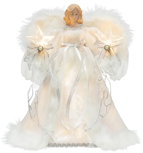 KI Store 30cm Engel Christbaumspitze Weiss mit led Weihnachtsengel Tannenbaumspitze für Christbaumschmuck für die Weihnachtsbaumspitze, Weihnachts Dekoration