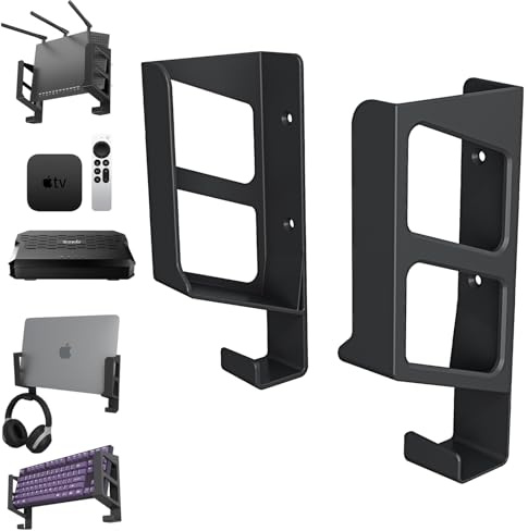 sciuU Universal Wall Mount Stand - for Routers/TV Box/Laptop/Network Switches/Modems - compatible with TP-Link, Mi Box, Apple TV, Sky Q - Multi-Use Shelf for Devices up to 6cm Thick, Black