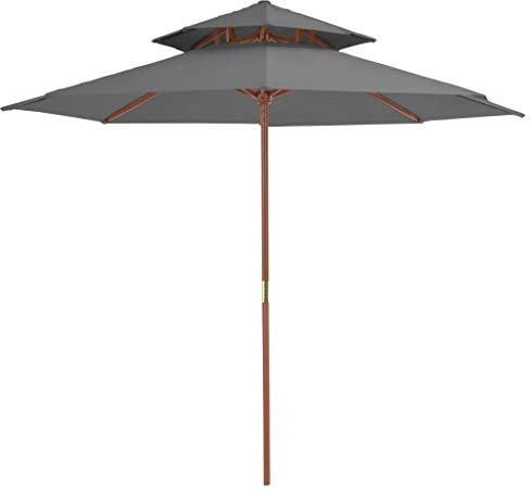 LAPOOH Sombrilla de dos pisos palo, Parasol Terraza, Sombrilla Terraza Exterior, Sombrilla Playa, Parasol Exterior, Sombrilla De Patio, de madera 270 cm gris antracita