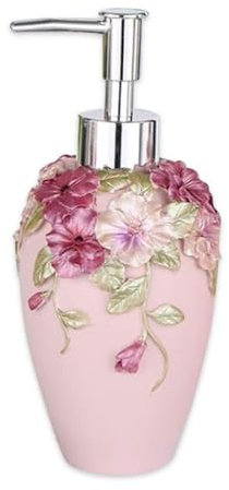 Vintage-Seifenspender, Blumenlotion-Seifenspender mit luxuriösem dekorativem Flüssiglotionspender, Handlotionspender (Rosa)