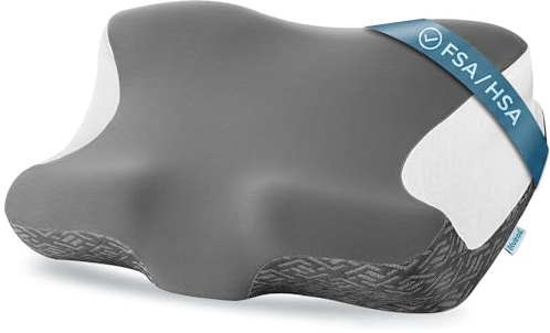 Elviros Cervical Neck Pillow for Neck Pain Relief, CPAP Pillow for Side, Back & Stomach Sleepers, Ergonomic Orthopedic Pillow for CPAP Users to Reduce Air Leaks and Mask Pressure, Dark Grey
