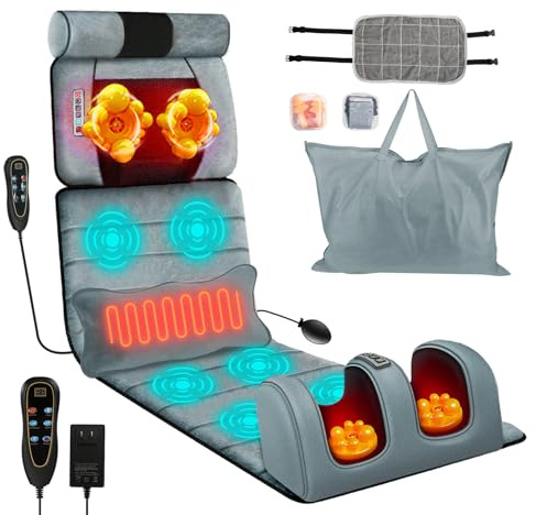Moclever Full Body Massage Mat with Heat – Vibration Massage Pad for Back, Neck, Foot & Lumbar Support – Foldable Cushion Mattress with Timer & Adjustable Intensity for Home or Office Use