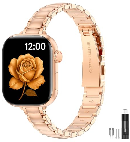 Original design tunt metallarmband för damer kompatibelt med Apple Watch rem 38/40/41/42/44/45/46/49 mm, elegant armband för iWatch serie 11 10 9 8 7 6 5 4 3 2 1 Ultra SE
