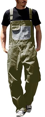 Generisch Peto vaquero para hombre, ropa de trabajo con bolsillos para herramientas, correas ajustables, ajuste relajado, mono robusto para artesanos, Verde militar., L