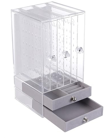POPETPOP Caja Organizadora De Joyas Acrílica Transparente Para Pendientes, Porta Joyas Compacta De 3 Capas y 2 Cajones, Almacenamiento Portátil Para Mujer, Adecuado Para Armarios y Viaje