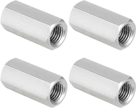 PATIKIL 304 Stainless Steel Hex Coupling Nuts M10x1.25-Pitch 30mm 4Pcs | 1.2 Length Fully Threaded Rod Coupling Nut Studding Connector Fasteners Silver Tone