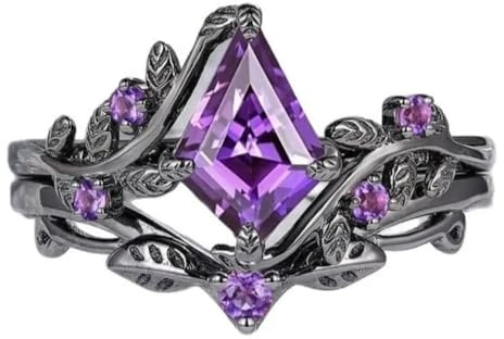 Hasdnker Ring Ringe Damen Bijouterie Herren 2 Teile/Satz Unregelmäßig Geformt Zirkonia Ring Gothic Lila Paar Ring Stapelbar Schwarz Ring Schmuck