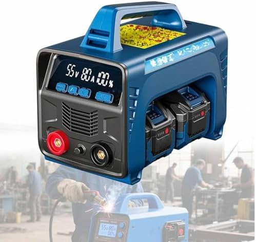 YXFAZPP Cordless Welder, LED Display, MMA ARC 160A Battery-Powered Welder (Includes 2 Batteries), Digital IGBT Inverter Stick Welder, Hot Start Portable Stick/Flux-Cored Welder