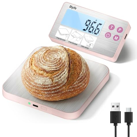 Separate Digital Kitchen Scale, [15kg/1g] Diyife 4 High Precision Sensors Rechargeable Magnetic Weighing Scales, Food Scale with Stainless Steel Platform, Tare, Fit for Baking, Coffee, Cooking, Pink