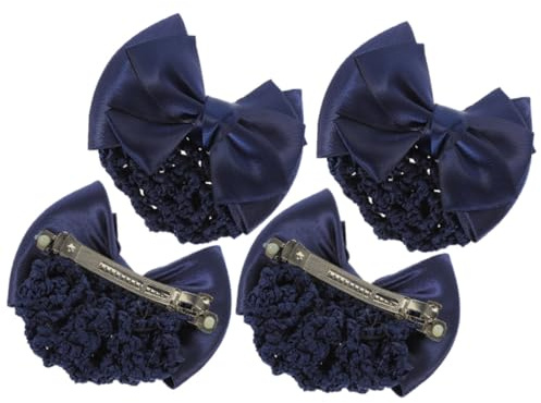 Haarnetzclip mit Schleife, 4 Stück, Blau, Oxfordstoff, Metall | Damen Haarschmuck für Formelle und Alltagssituationen, Dekorativ und Ordnen der Haare