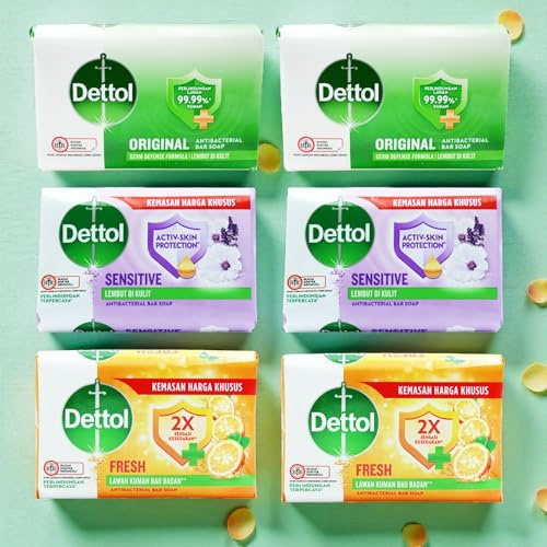 Dettol Antibacterial Soap Bundle – 6 x 100g Bars (Original, Sensitive & Fresh)