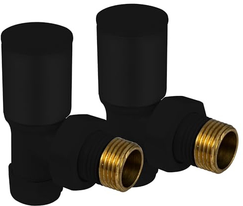 VANCOCO 2Pcs 1/2×15mm Matte Black Angled Radiator Valves Round, Manual Radiator Valves Pair Standard Connection for Heated Towel Rail and Central Heating Modern Bathroom