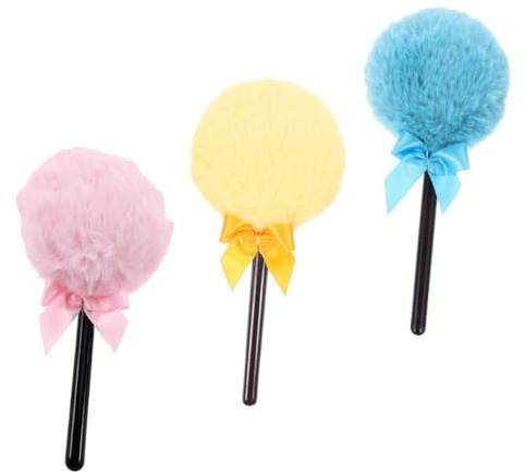 BELLIFFY Borla de Polvos Sueltos Mango Forma de Piruleta Esponjosa y Reutilizable Set de 3 Unidades Colores Rosa Gris y Dorado Brocha Multiusos para Maquillaje Facial y Corporal